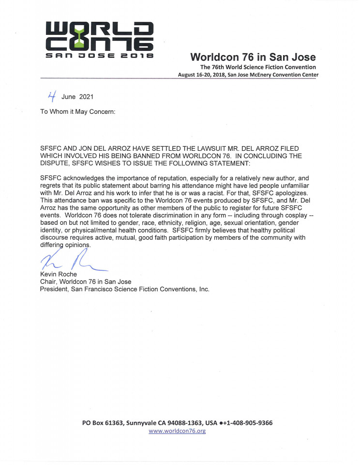 Image of signed statement regarding Settlement of JDA lawsuit